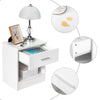 Bedroom Nightstand Compact Bedside Table One Drawer Storage Cabinet White