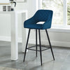 Pair of Blue Bar Stools Velvet Bar Chair with Padded Seat Modern Kitchen Chair