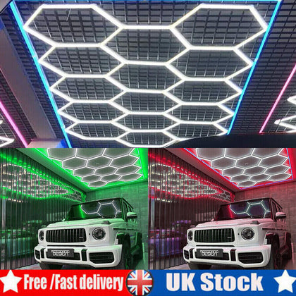14 Hexagon LED Lighting with Border Car Detail Garage Workshop Retail Lighting