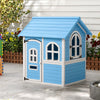 Large Wooden Playhouse with Doors, Windows, Apex Roof for Kids Children- Blue UK