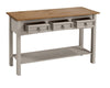 Corona Console Table Grey 3 Drawer Wax Solid Pine Hall by