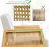 Armchair Set of 2 Linen Fabric Accent Chairs with Rattan Sides Wood Legs Beige