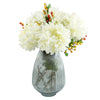 Grey Glass Vase Artificial Chrysanthemums Large 50cm Artificial Deluxe