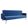 Modern Luxury Velvet Sofa Bed Blue 3 Seater Nonwoven Contrast Gold Metal Legs