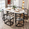 Dining Table and Chairs Set 6 Kitchen Table with MDF White Marble Tabletop Black