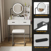 Modern Dressing Table Set with LED Lighted Mirror Stool Drawers Shelves Bedroom
