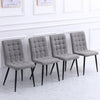 Set of 4 Grey Linen Fabric Dining Chairs Vintage Checker Padded Seat Metal Legs