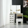 Classic Corner Dressing Table Stool Set White Makeup Desk Vanity Mirror 5 Drawer