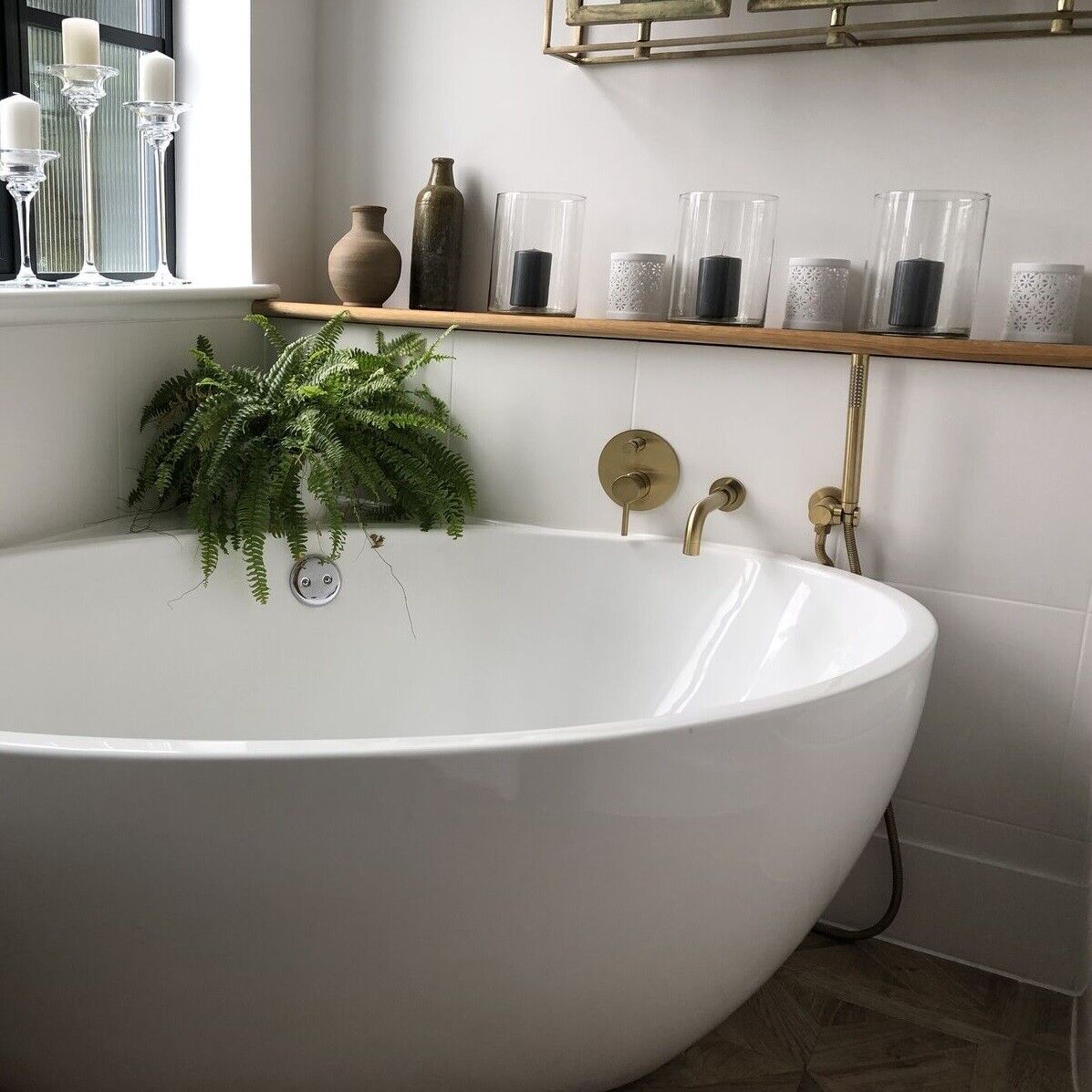 Brass Bathroom Bathtub Mixer Taps Bath Filler Spout And Handheld Shower Set UK