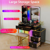 Modern Dressing Table & Stool Set w/Mirror RGB Lights 7 Modes & Charging Station