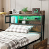 3ft Single Metal Bed Frame w/ LED, Charging Station, Storage Headboard & Drawers