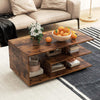 Coffee Table 3-Tier Wooden Geometric Storage Center Rustic Brown Modern Table