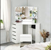 Corner Vanity with Hollywood Large Mirror, Vanity with 5 Drawers and Stool