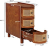 2PCS Solid Wood End Table, 3-Drawer Rattan Side Table, No Assembly Required