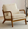 Mid Century Wooden Armchair with Beige Corduroy Cushions – Retro Lounge Chair