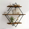 Floating Wall Mounted Display Shelf 3 Tiered Wooden Shelves Black Frame Shelving