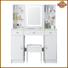 Vanity Makeup Table Stool Set with LED Light Strip Mirror Drawers Dressing Desk