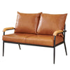 Double Sofa Armchair Faux Leather Back Cushion Metal Frame Leg Oak Armrest Brown