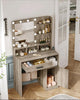 Dressing Table with Led Lights Large Mirror Drawer White Wood Eff Desk Ambient