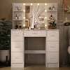 White Large Dressing Table With 7 Drawers LED Lights Mirror Makeup Vanity Desk