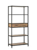 5 Tier Bookshelf With Drawers - Mid Oak Finish With Matt Black Metal 1740mm H