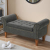Linen Upholstered Arm Bench Bed End Window Seat Ottoman Storage Stool Bedroom UK