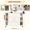 Kitchen Trolley, Kitchen Island with Sliding Doors, Drop Leaf Top 110x42x90cm