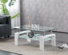 Coffee Table Clear Glass Top Frosted Shelf and White High Gloss Legs Modern Home