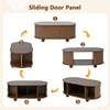 Stylish Oval Coffee Table with 2 Sliding Doors Hidden Compartment Center Table