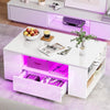 LED Coffee Table Wooden 2 Drawer Storage High Gloss Modern Living Room Furniture