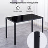 Black Tempered Glass Dining Table&4pcs Grey Faux Leather Footrest Dining Chairs
