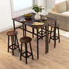 Bar Table Set 6PC Rustic Brown Counter Height Dining Table 4 Stools Steel Frame