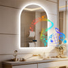 Arched LED Wall Mirror for Bathroom Backlit Anti-fog Time,Temp.Display Bluetooth
