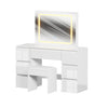 White Dressing Table with LED Lights Mirror Stool Drawers Vanity Makeup Desk Set
