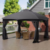 4x3.25m Metal Gazebo Garden Pavilion Canopy with 2-Tier Roof and Tulle Netting