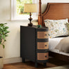 Solid Wood Side Table, 3-Drawer Rattan w/ Exquisite Embossed Handles Living Room