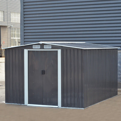 10 x 8ft Garden Shed Metal Apex Roof Outdoor Storage Unit With Free Foundation