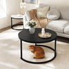 Modern Nesting Coffee Table Set of 2 - Black Round Wood for Living Room