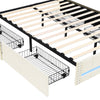 Upholstered Bed Frame 4ft6 Double Bed LED Lights with Storage Drawers, Headboard