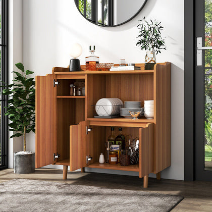 3 Doors Wooden Sideboard Cabinet Cupboard Unit Storage Furniture With Table Top