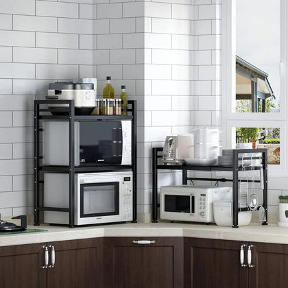 1-3Tier Expandable Microwave Oven Rack Stand Storage Holder Kitchen Corner Shelf
