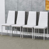 4x White Faux Leather Dining Chairs&Round Tempered Glass Silver Leg Dining Table