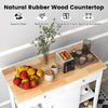 Mobile Kitchen Island Cart Rolling Kitchen Island w/ Rubber Wood Top (White)