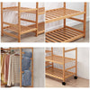 Wooden Clothes Rail Garment Clothes Rack Hanging Display Storage Shelves &Pulley