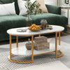 2-Tier Coffee Table Faux Marble Cocktail Table Modern Center Table Accent Table