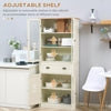 Kitchen Cupboard, 5-tier Storage Cabinet with Adjustable Shelves Drawer, Cream