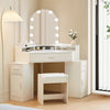 Corner Dressing Table with LED Lights Arch Mirror Vanity Make up Desk Stool Set