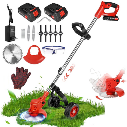 21V Electric Cordless Strimmer Grass Trimmer Tree Cutter Garden Edger +2 Battery