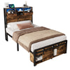 SINGLE METAL BED FRAME WITH LED, CHARGING PORT, STORAGE HEADBOARD & FOOTBOARD