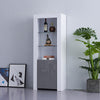 Tall Display Cabinet with High Gloss Grey Door and LED Light Wooden Bookshelf UK